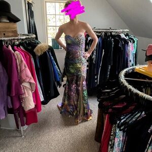 Jovani Strapless Sequined Mermaid Gown in Purple and Green
